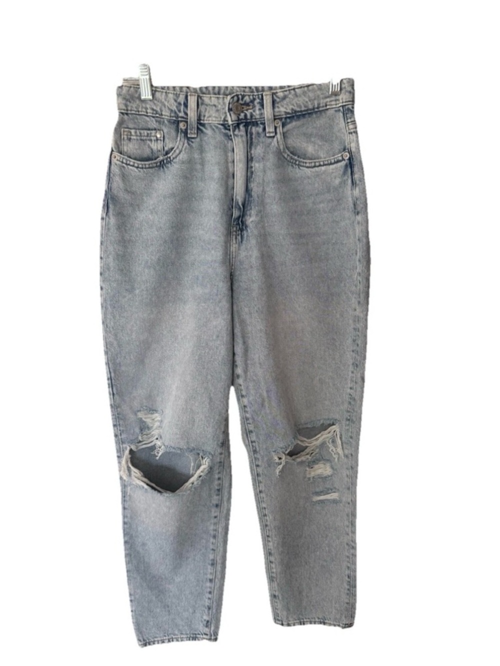 H&M &Denim Loose Mom Jean Ultra High Waist Ankle length Light Wash ripped Knee 4